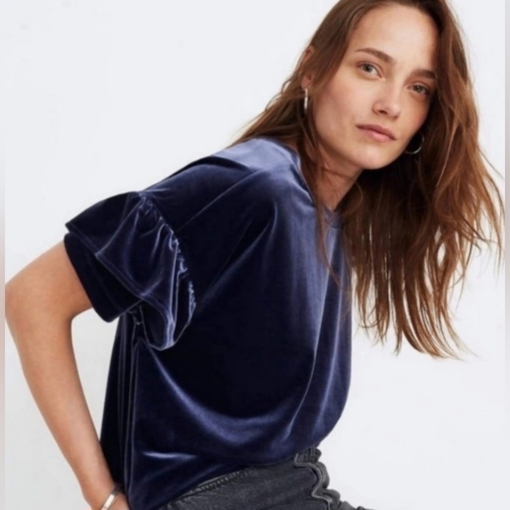 Madewell Velvet Ruffle Sleeve Top